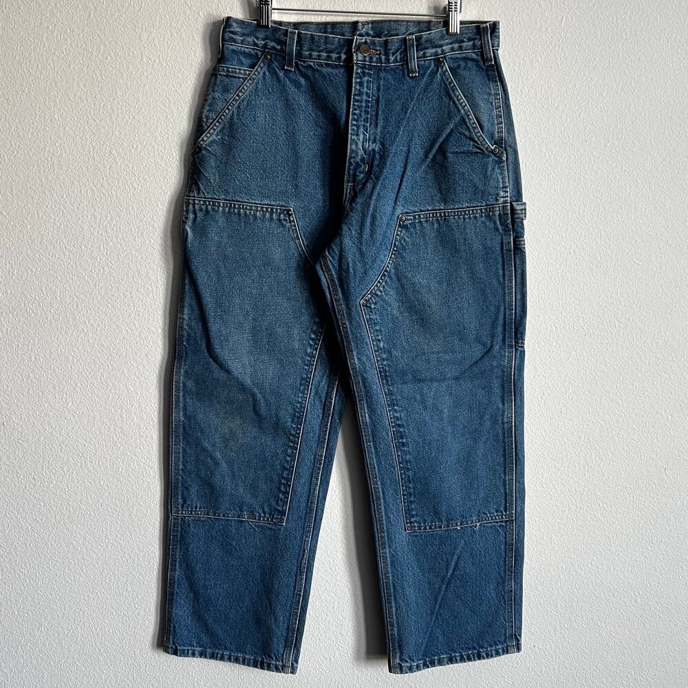 Carhartt B73 DST blue denim double knee work wear carpenter pants